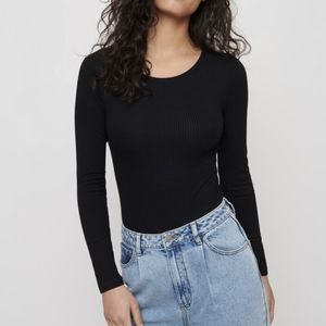 Dynamite Black Ribbed Open-Back Bodysuit